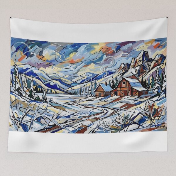 Item preview, Cozy Winter Cabin Mountain Landscape Snow Art designed and sold by Meteor Destroyer.