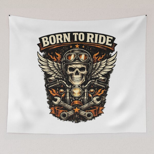Item preview, Born To Ride Biker Skull T-Shirt, Clothes, Gifts – Vintage Motorcycle Rider Design designed and sold by MartinioArtStudio.