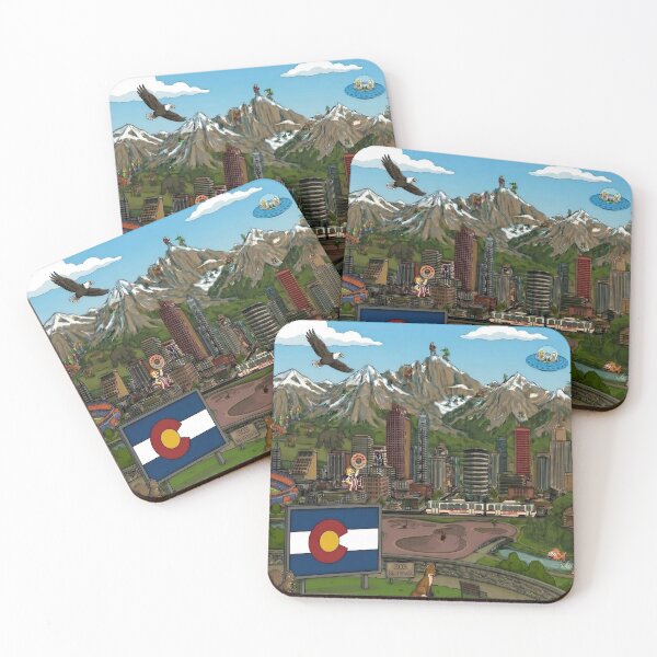 Artikelvorschau, Skyline von Denver, Colorado, Berge, Flagge von Colorado entworfen und verkauft von Meteor Destroyer.