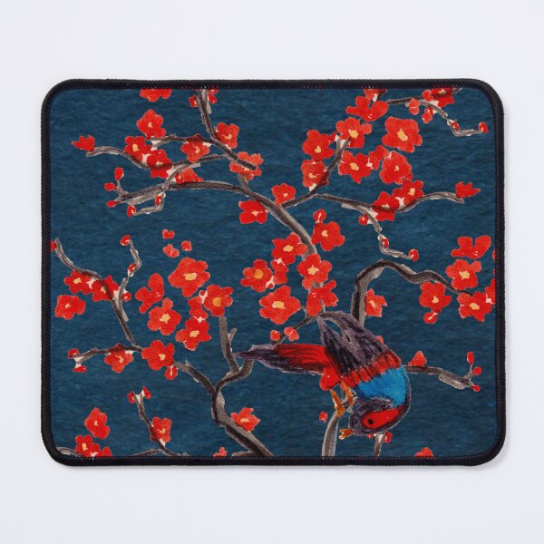 Item preview, CHERRY BLOSSOM BIRD on a blue background designed and sold by Zamen.