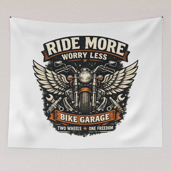 Item preview, Ride More Worry Less Motorcycle Biker Vintage T-Shirt, Clothes, Gifts Garage Design designed and sold by MartinioArtStudio.