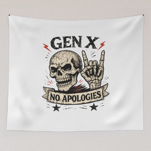 Item preview, Gen X No Apologies Shirt Skull Rock Hand Vintage Funny T-Shirt designed and sold by maxiprom.