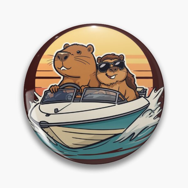 Item preview, Capybara Couple Speed Boat Ride – Chill Capybae Vibes Cute Funny Animal Sticker designed and sold by HOUSE OF TIST.