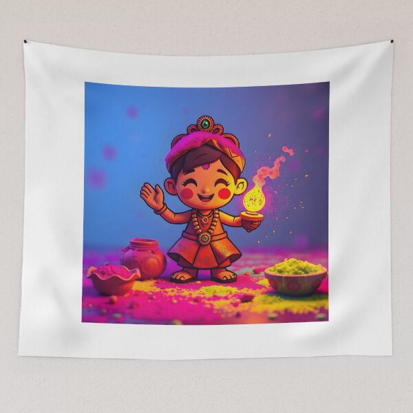 Item preview, Holi Child with Lamp Sticker designed and sold by Teewave-Ashish.