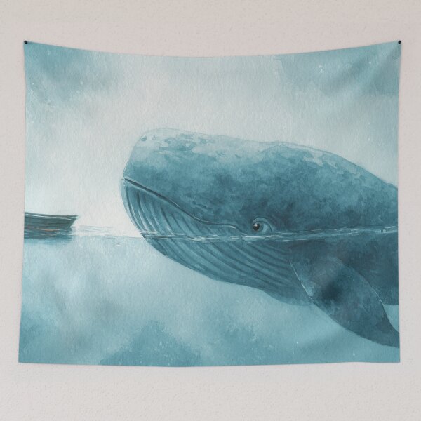 Item preview, Whale approaches small boat in water designed and sold by anytka.
