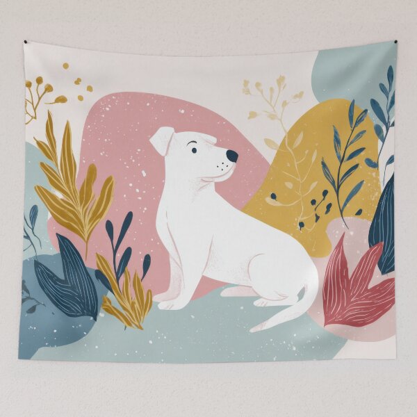 Item preview, Dog sits among colorful plants designed and sold by anytka.