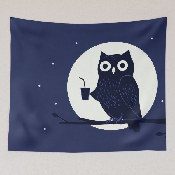 Item preview, Owl holds drink under the moonlight designed and sold by anytka.