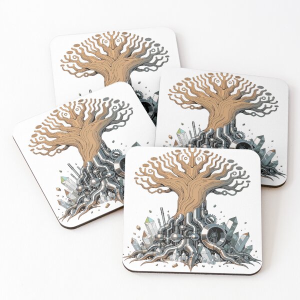 Item preview, A futuristic tree with metallic roots and crystals on transparent background designed and sold by Creative88Art.