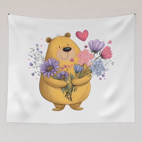 Item preview,  Cute Bear with Flowers designed and sold by Retro Whimsy.
