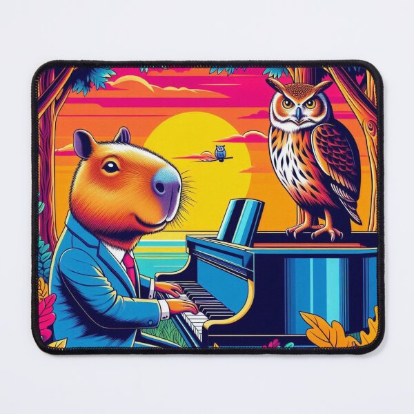 Item preview, Capybara Pianist – Sunset Forest Emblem Design designed and sold by Dogandesighn.