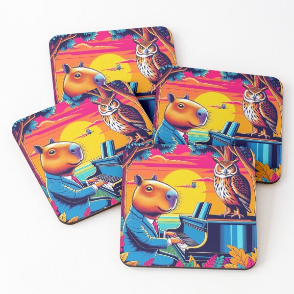 Item preview, Capybara Pianist – Sunset Forest Emblem Design designed and sold by Dogandesighn.