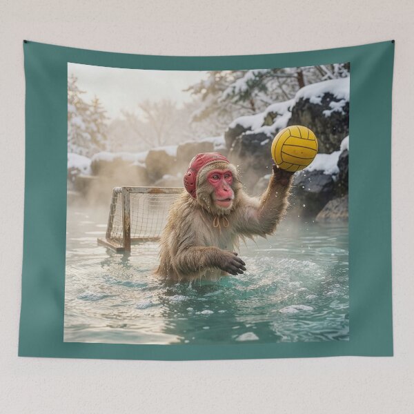 Item preview, Macaque Goalie Makes Yet Another Save in Onsen designed and sold by Tridentulus.