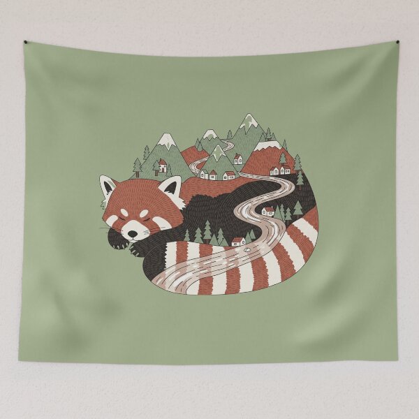 Item preview, Sleeping Red Panda Landscape - Whimsical River Art designed and sold by Jaroslaw-S.