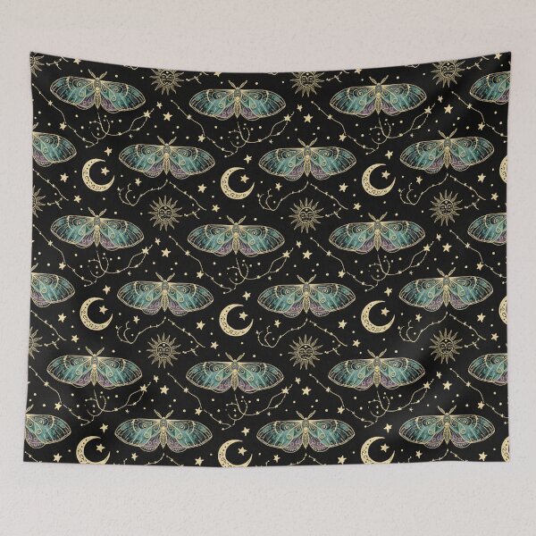 Item preview, Celestial Lunar Moth Seamless Pattern, Boho Moon and Stars Wallpaper Print, Mystical Night Sky Surface Design designed and sold by SezzyDesigns.
