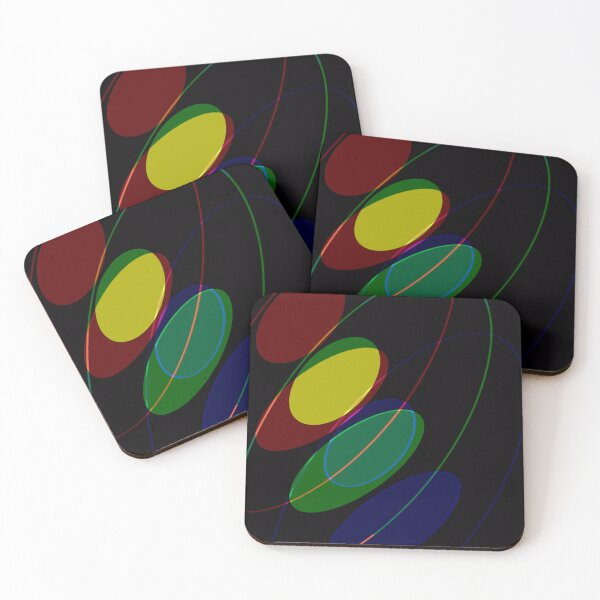Item preview, Elliptical pattern, modern abstract, red, green, blue, yellow with black background designed and sold by Susanna Schorr.