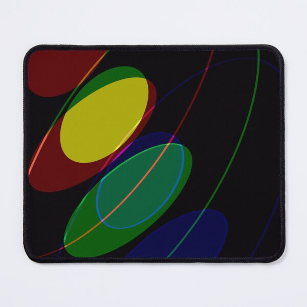 Item preview, Elliptical pattern, modern abstract, red, green, blue, yellow with black background designed and sold by Susanna Schorr.