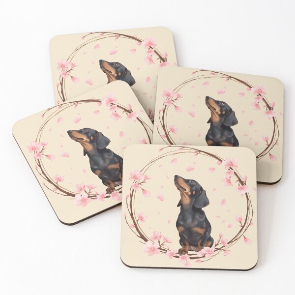 Item preview, Dachshund Sakura Circle – Cherry Blossom Dog Looking Up at Falling Petals designed and sold by Willow & Ink.