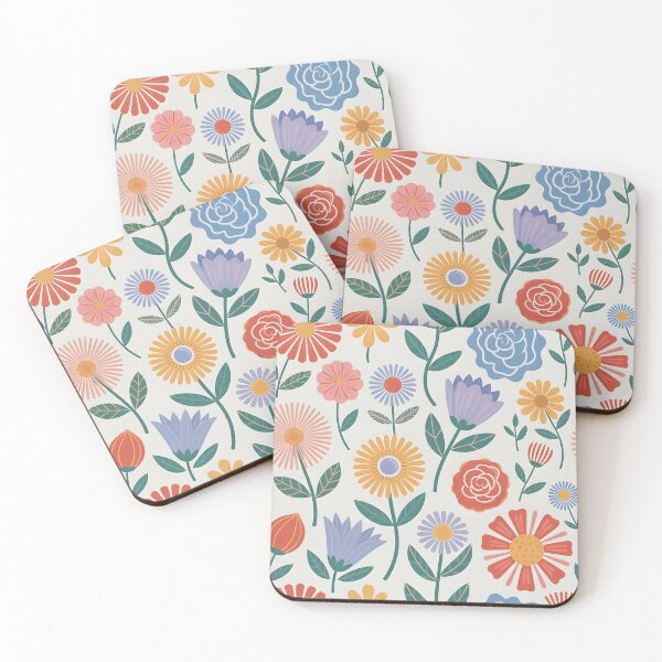 Item preview, Multi colored flower seamless pattern, on a beige background designed and sold by LeedsArtStudio.