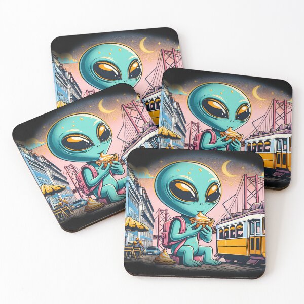 Item preview, Cute Tourist Alien Eating a Pastel de Belém in Lisbon designed and sold by Creative Universe ©.