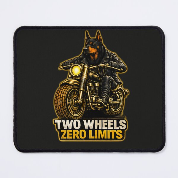Item preview, Doberman Biker Two Wheels Zero Limits – Motorcycle Dog Print Design designed and sold by PixelsPaws.