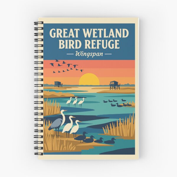 Item preview, Wingspan Board Game Great Wetland Bird Refuge Vintage Travel Poster designed and sold by CardboardCotton.