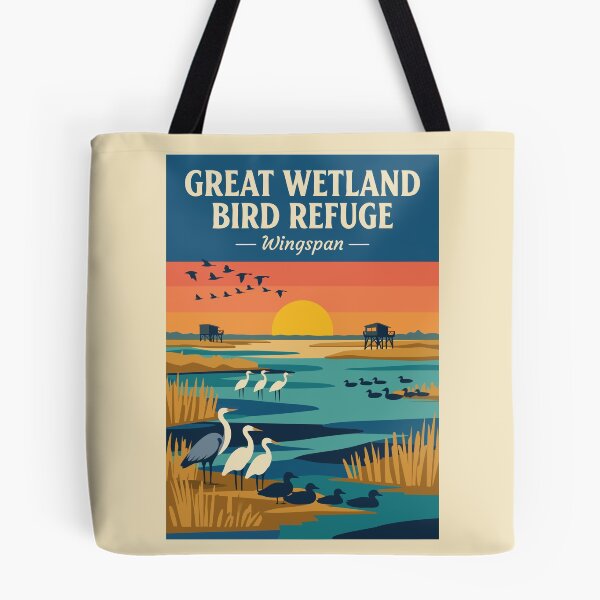 Item preview, Wingspan Board Game Great Wetland Bird Refuge Vintage Travel Poster designed and sold by CardboardCotton.