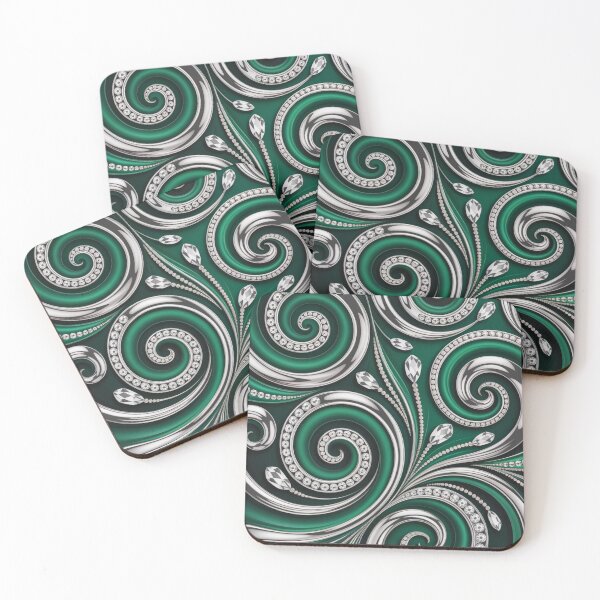 Item preview, Trendy Elegant Abstract Teal Green Silver Swirl Pattern designed and sold by LEILA ART SPACE.