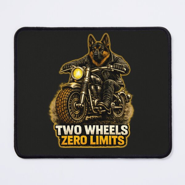 Item preview, German Shepherd Biker Two Wheels Zero Limits – Motorcycle Dog Print Design designed and sold by PixelsPaws.