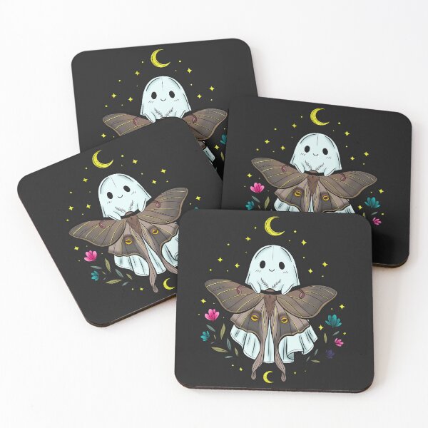 Item preview, Kawaii ghost with moth and cosmic accents designed and sold by Ink & Kind Studio.