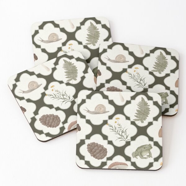 Item preview, Vintage Cottagecore Woodland Toad and Fern Pattern Quatrefoil designed and sold by Seamlessly Buffalo.