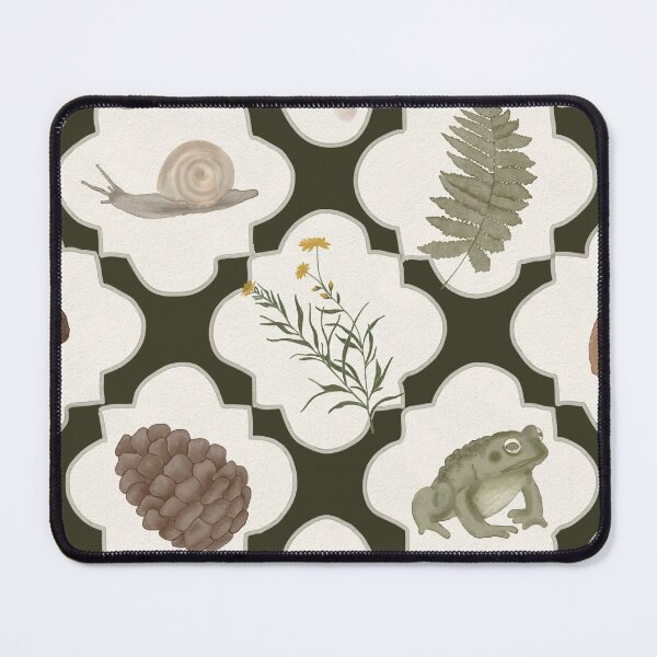 Item preview, Vintage Cottagecore Woodland Toad and Fern Pattern Quatrefoil designed and sold by Seamlessly Buffalo.