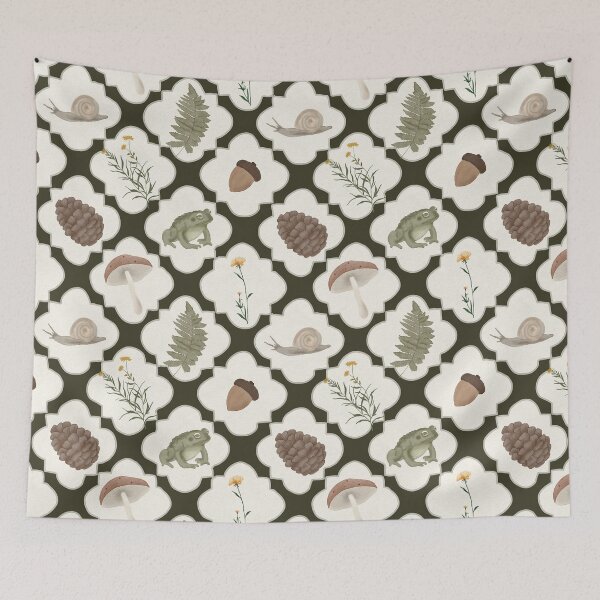 Item preview, Vintage Cottagecore Woodland Toad and Fern Pattern Quatrefoil designed and sold by Seamlessly Buffalo.