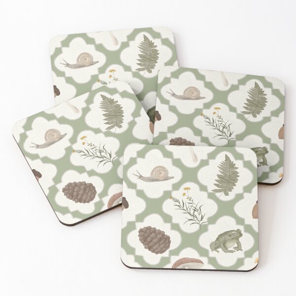 Item preview, Vintage Cottagecore Woodland Toad and Fern Pattern Quatrefoil designed and sold by Seamlessly Buffalo.