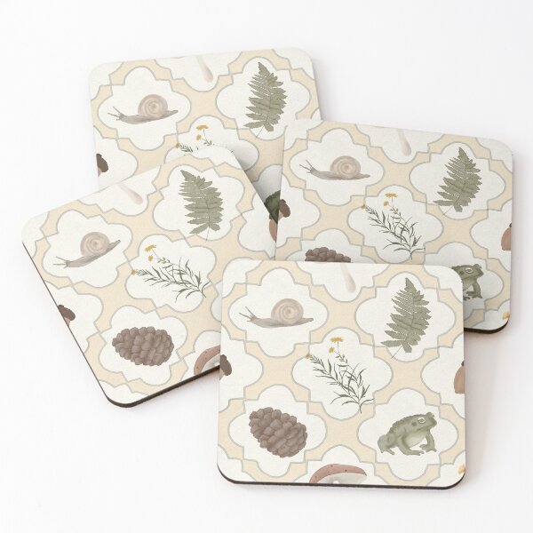 Item preview, Vintage Cottagecore Woodland Toad and Fern Pattern Quatrefoil designed and sold by Seamlessly Buffalo.