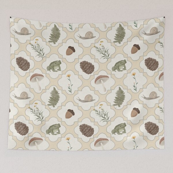 Item preview, Vintage Cottagecore Woodland Toad and Fern Pattern Quatrefoil designed and sold by Seamlessly Buffalo.