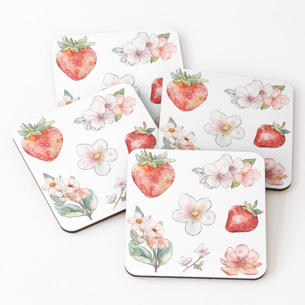 Item preview, Mini Watercolor strawberries with blossoms sticker pack designed and sold by MendaciousMina.