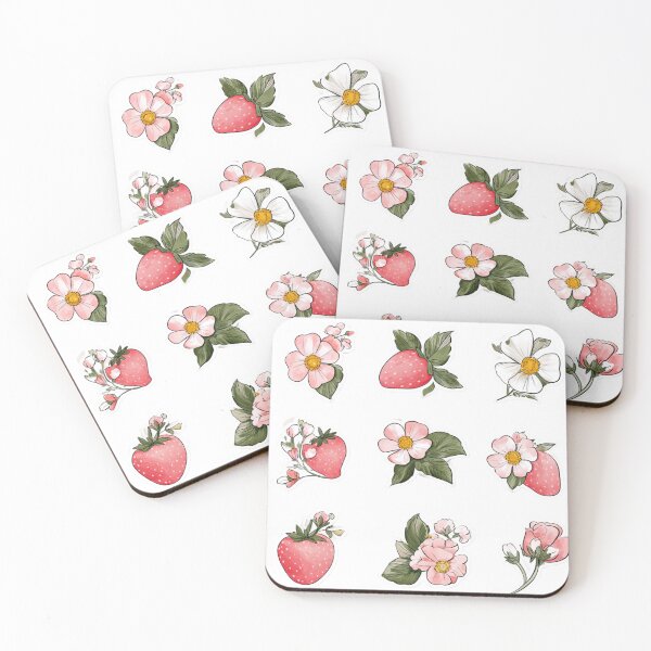 Item preview, Mini Watercolor strawberries with blossoms sticker pack designed and sold by MendaciousMina.