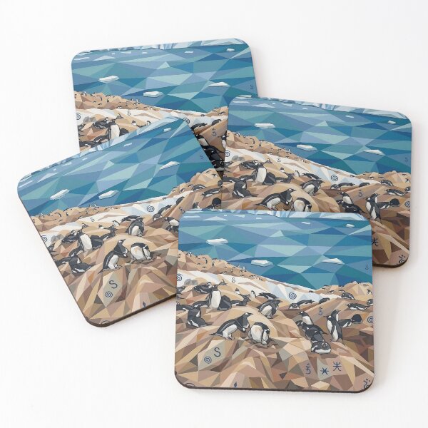 Item preview, Low Poly Penguin Colony Arctic Coast Geometric Ocean Wildlife Art Print designed and sold by Meteor Destroyer.