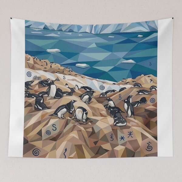 Item preview, Low Poly Penguin Colony Arctic Coast Geometric Ocean Wildlife Art Print designed and sold by Meteor Destroyer.