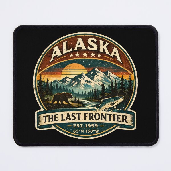 Item preview, Alaska The Last Frontier Vintage Badge – Retro Wilderness Mountain Design designed and sold by ArcticFoxStudio.