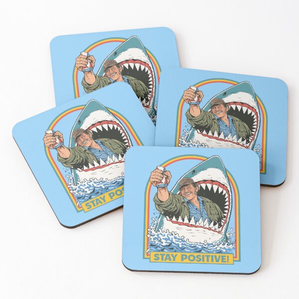 Item preview, Stay Positive - Quint in Shark crushing beer can designed and sold by keytee.