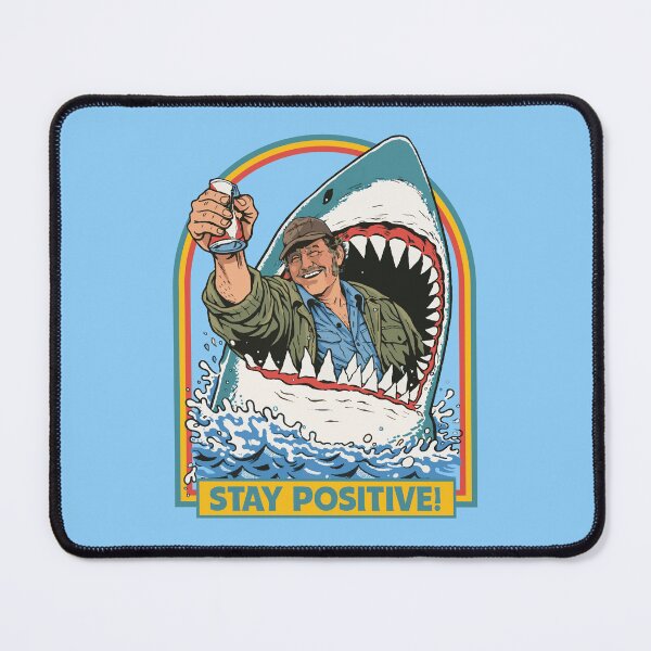 Item preview, Stay Positive - Quint in Shark crushing beer can designed and sold by keytee.