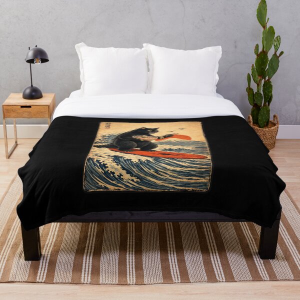 Aperçu de l'œuvre Catzilla surfe sur la Grande Vague tout en mangeant des nouilles ramen créée et vendue par keytee.