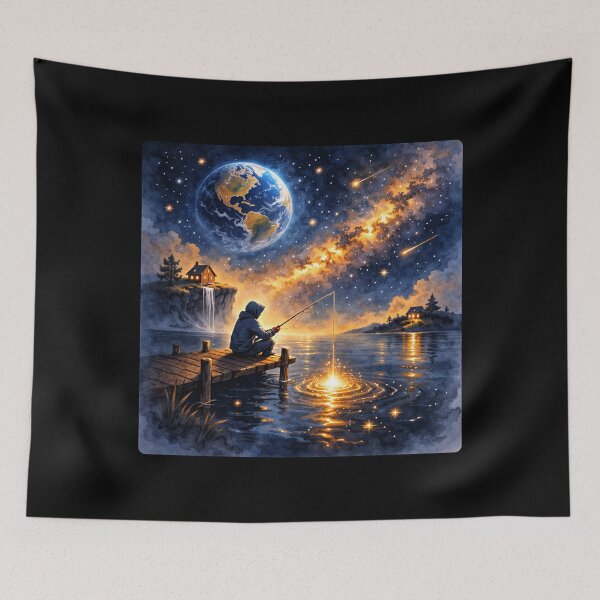 Item preview, Cosmic Fishing Dreamscape – Painted Galaxy Night designed and sold by CyrilloArt.