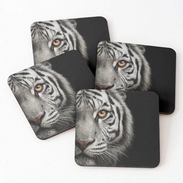 Item preview, White Tiger Face – Intense Close-Up Portrait on Black designed and sold by EmeraldeaArt.