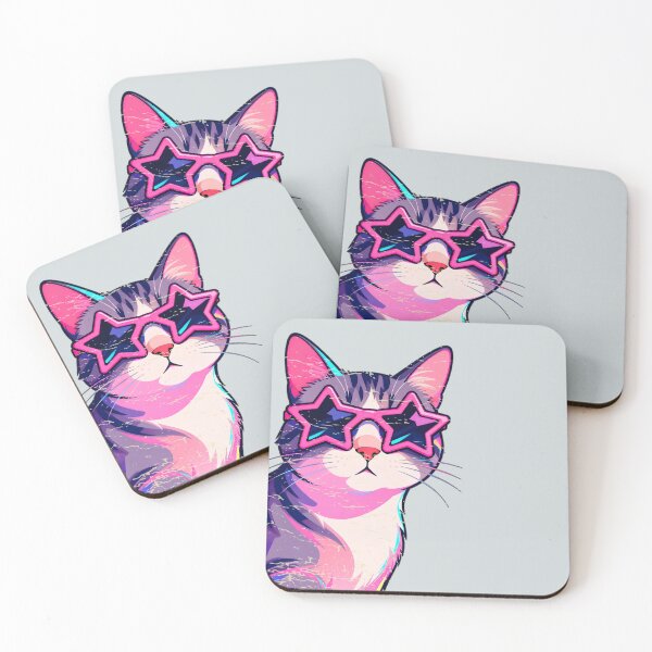 Item preview, Cool Cat with Pink Star Glasses Y2K Retro designed and sold by AOCollections.