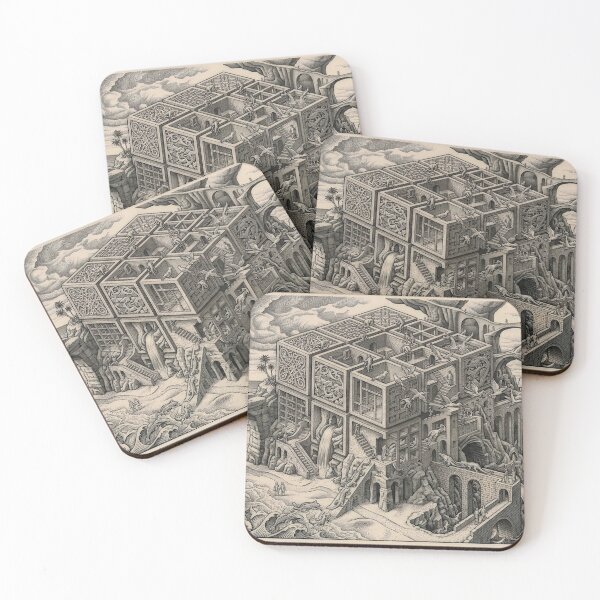 Item preview, Surreal Labyrinth Architecture Escher Style Fantasy Cube Intricate Line Art designed and sold by Meteor Destroyer.
