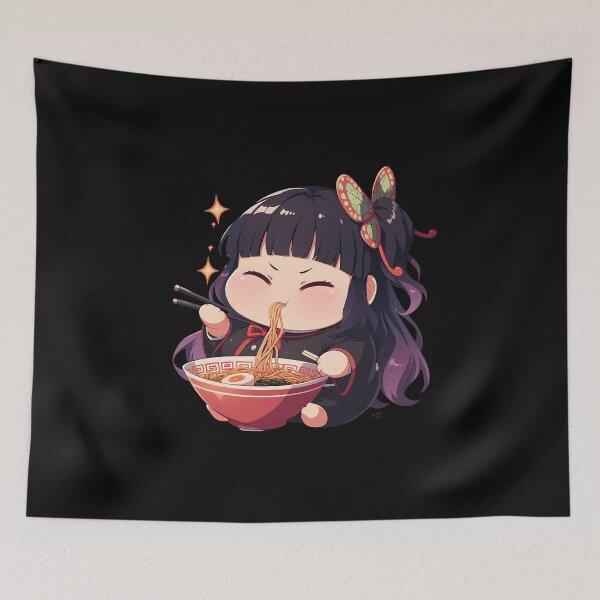 Item preview, Kanao Tsuyuri Demon Slayer Chibi Ramen Butterfly Smile designed and sold by mildaclairmo.