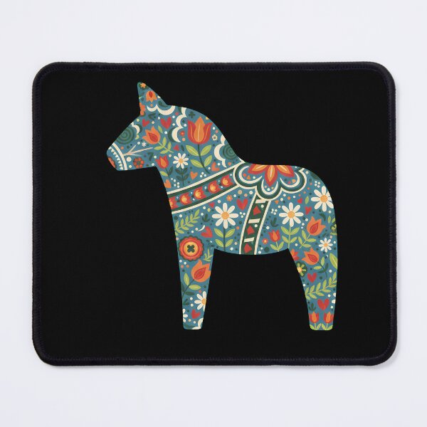 Item preview, Dark Blue Tulip Dala Horse – Scandinavian Folk Art Fusion by heidiannemorris © designed and sold by FOLK ART FUSION by heidiannemorris.