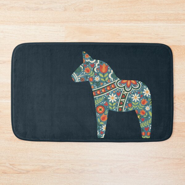 Item preview, Dark Blue Tulip Dala Horse – Scandinavian Folk Art Fusion by heidiannemorris © designed and sold by FOLK ART FUSION by heidiannemorris.